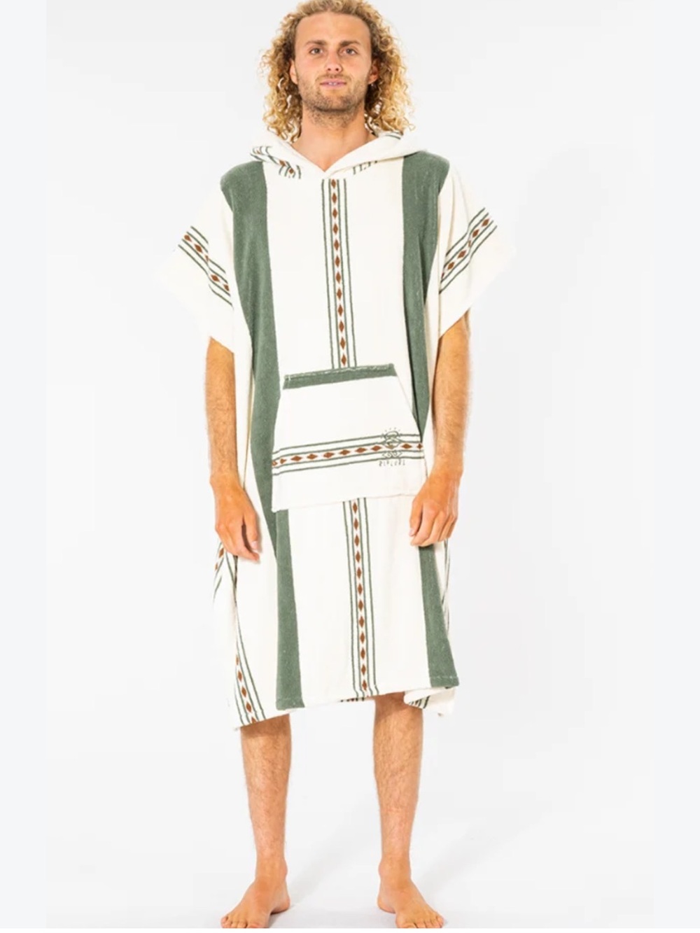 Rip Curl Green and White Hooded Beach Poncho